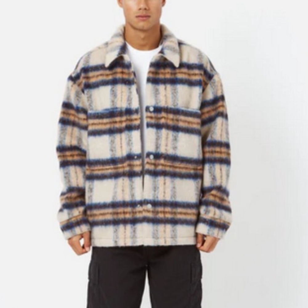 wool Cream and Blue Plaid Jacket